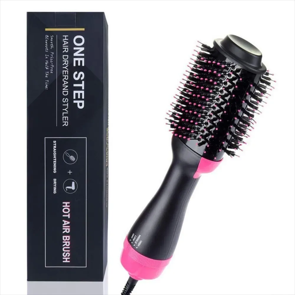 Cepillo Secador Alisador negro con fucsia