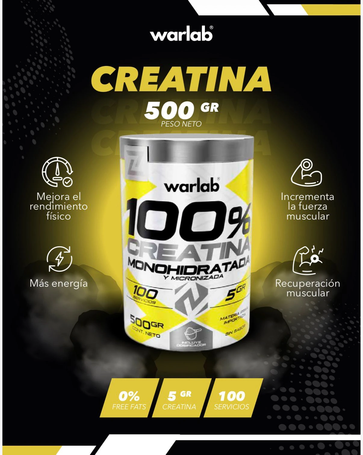 CREATINA MONOHIDRATADA 100 SERVICIOS WAR LAB