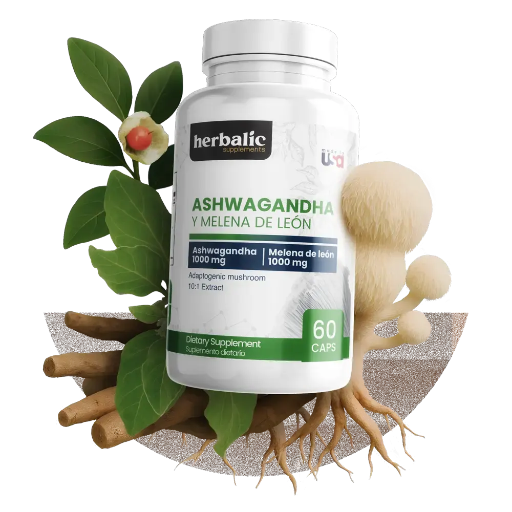 ASHWAGANDHA + MELENA DE LEON 60 CAPSULAS HERBALIC
