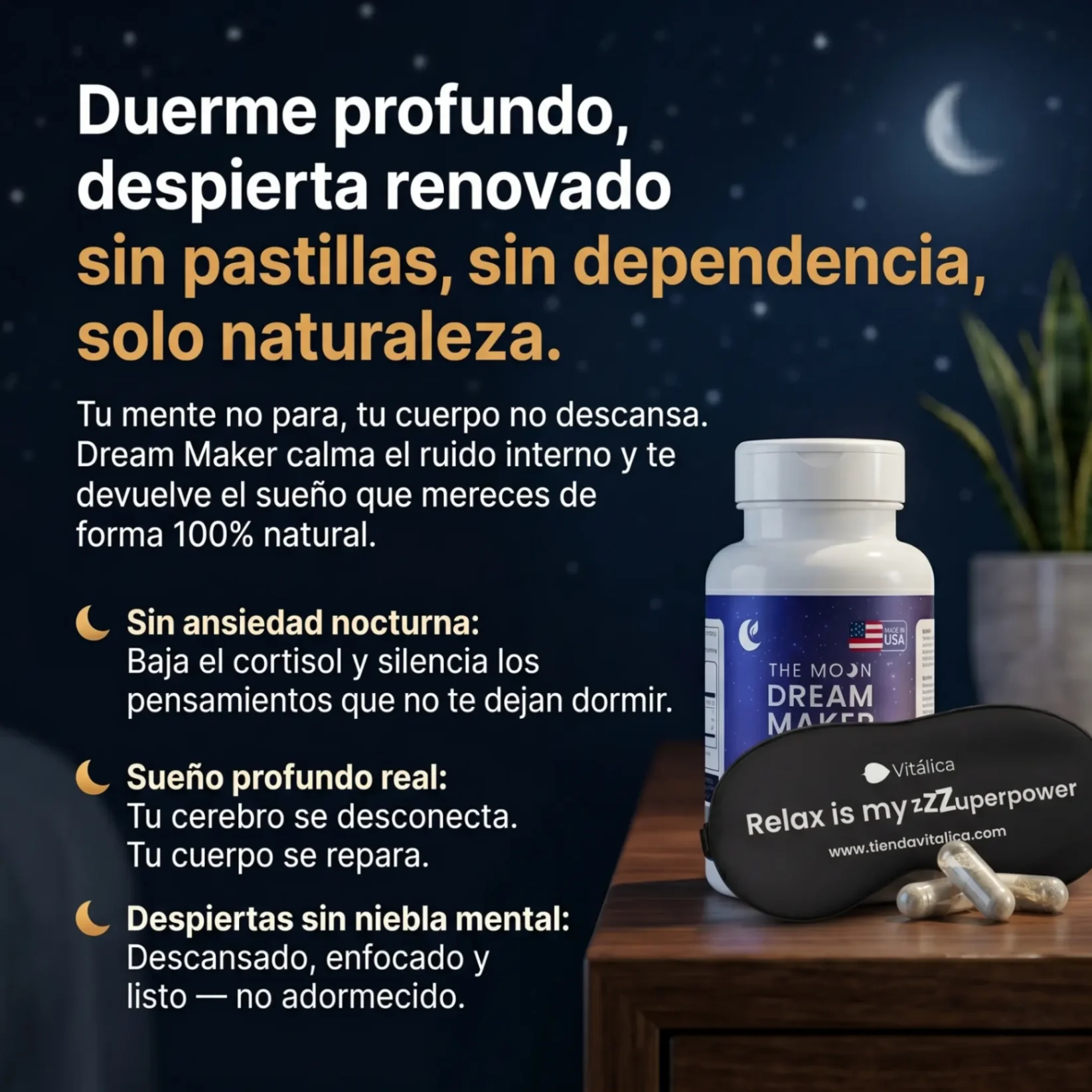 Dream Maker: Gaba + Theanina + Ashwagandha + Magnesio, 60 cápsulas