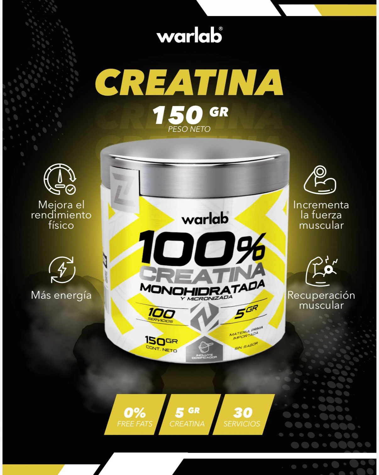 CREATINA MONOHIDRATADA 30 SERVICIOS WAR LAB