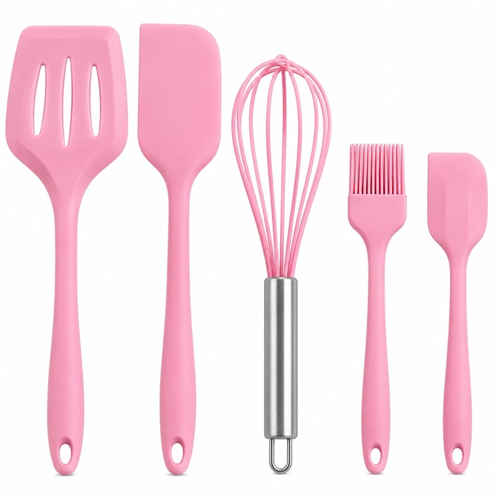 Set de Utensilios de Silicona x5 Rosado Ref. SCR-261