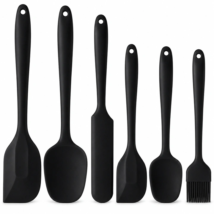 Set de Espátulas y Brochas de Silicona x6 Negro Ref. SCR-259