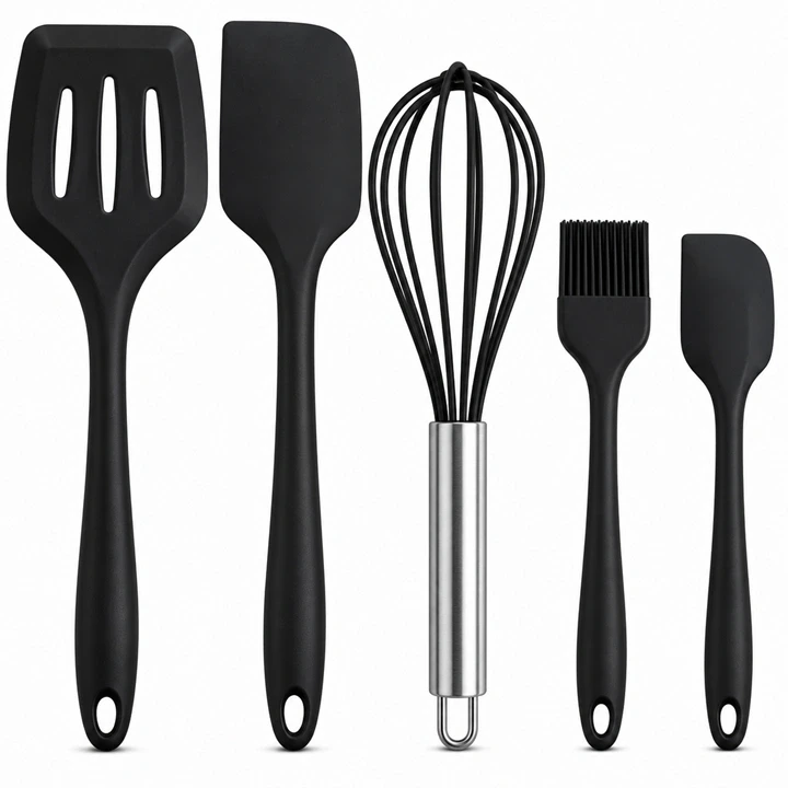 Set de Utensilios de Silicona x5 Negro Ref. SCR-261