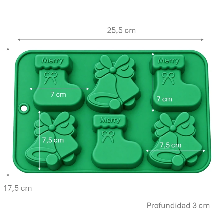 Molde De Silicona Navideño Campanas Y Botas x 6 cav Ref. YH-326