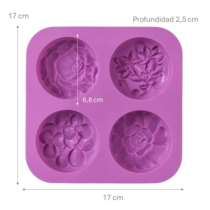 Molde Silicona Círculos Con Relieve de Flores x4 cav Ref. ORQ5769 