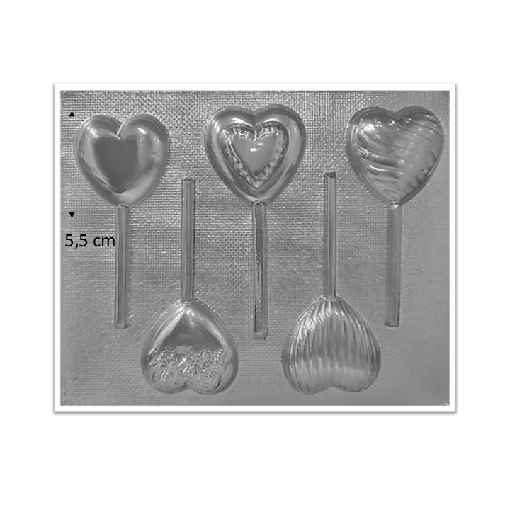Molde de acetato Paleta corazones decorados x5cav