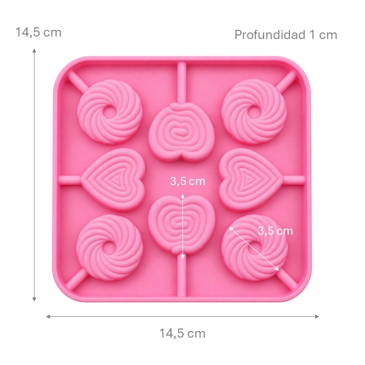 Molde Silicona Paleta Corazón Y Espiral x8 cav Ref. SLPM48