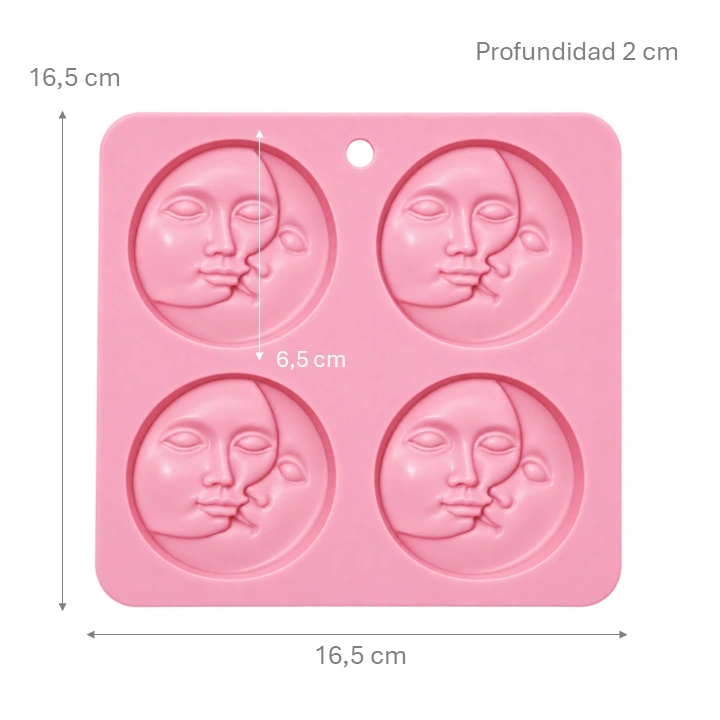 Molde Silicona Círculos con Relieve Sol Y Luna x4 cav Ref. MH-062