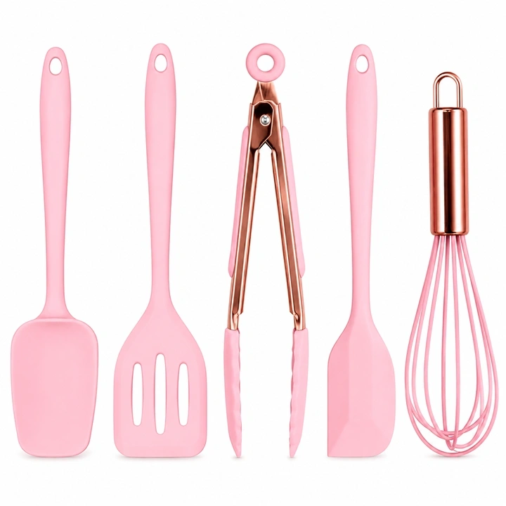 Set de Utensilios de Silicona x5 Rosado Ref. SCR-260