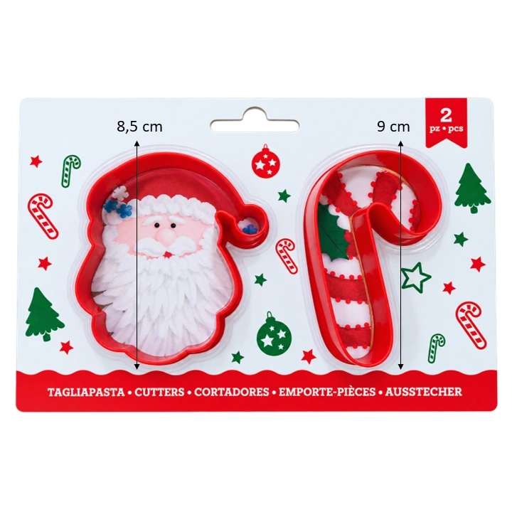 Cortador Plástico Navideño Papá Noel Y Bastón De Dulce Ref. 25EG-543
