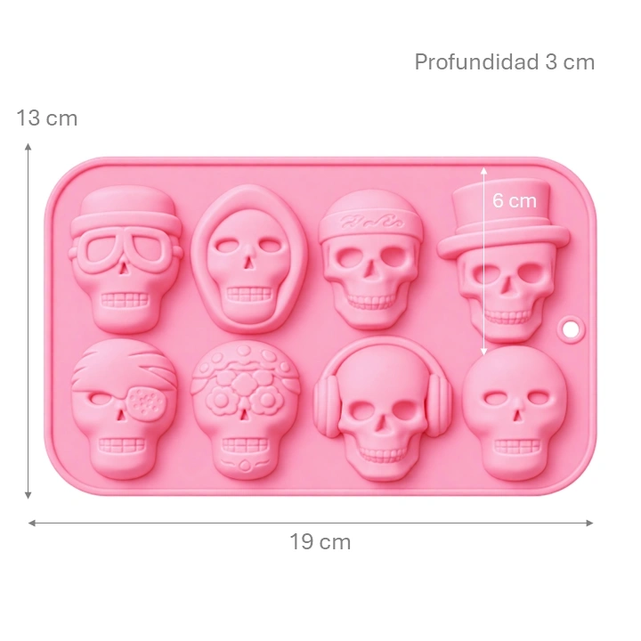Molde Silicona Calaveras Surtidas x 8 cav Ref. COLR39-55