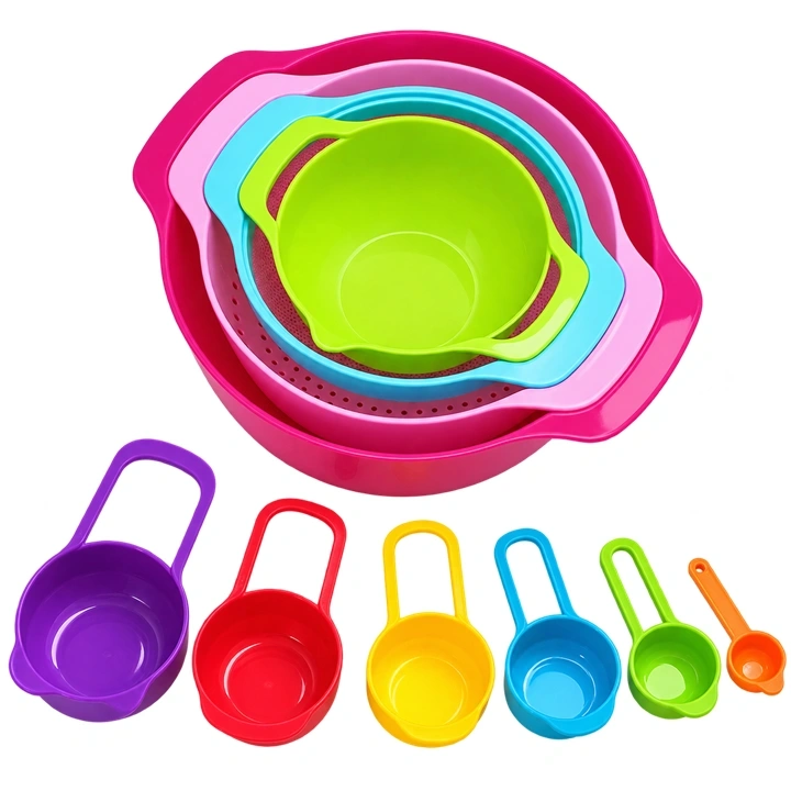 Set De Tazones Y Cucharas Medidoras Plásticas x10 Piezas Multicolor Ref. NO-430