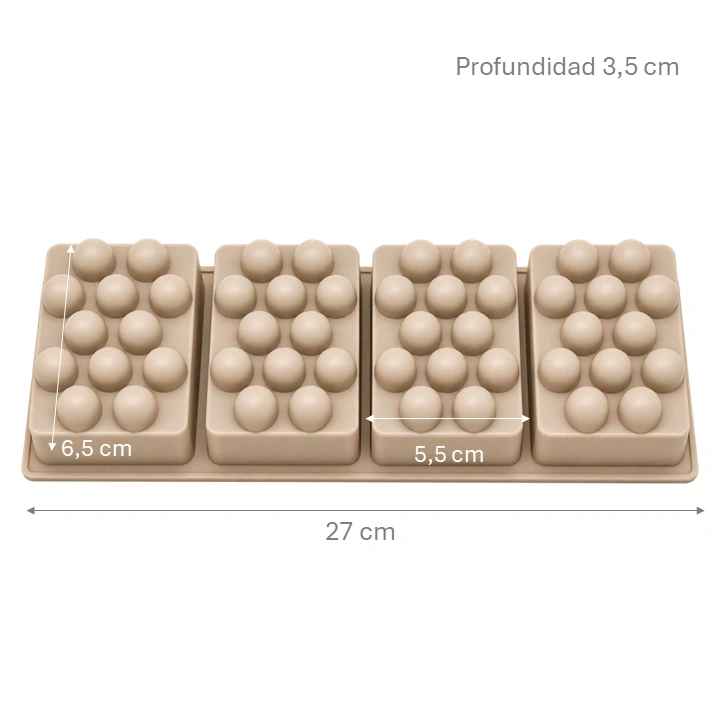 Molde Silicona Rectangular con Relieve de Esferas x4 cav Ref. MH-071