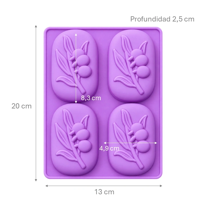 Molde Silicona Ovalado Rama de Olivo Con Frutos x4 cav Ref. SCM21