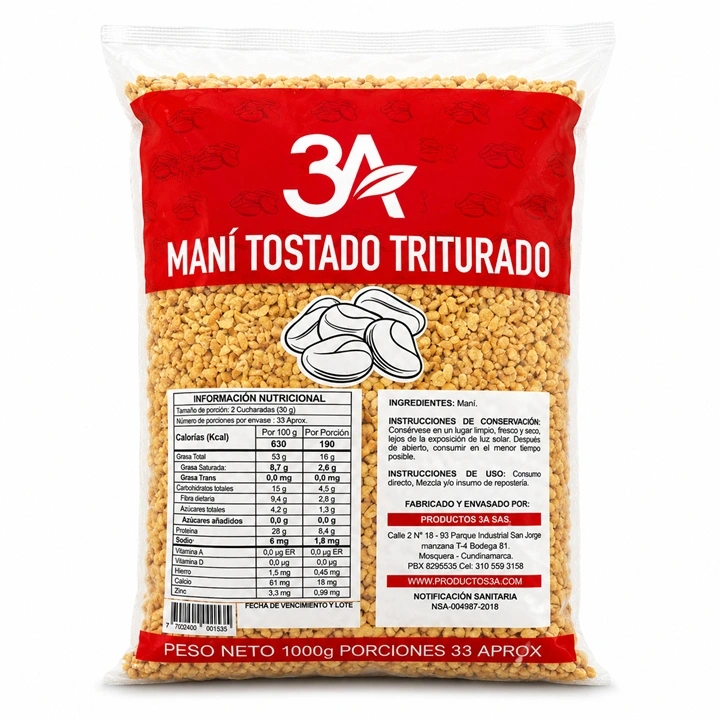 Maní Tostado Triturado Sin Sal 3A