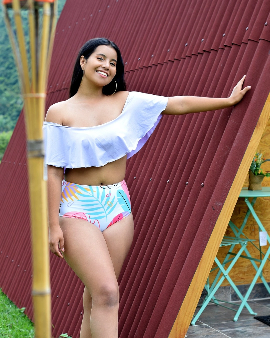 Bikini Campesino Lila con Hojas de Colores