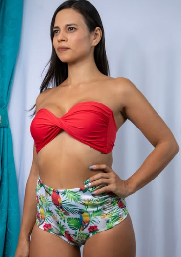 Bikini Strapless Guacamayas y Rojo