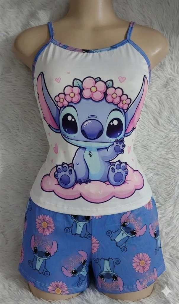 DAMA SHORT BLUSA TIRA STICH CON FLORES