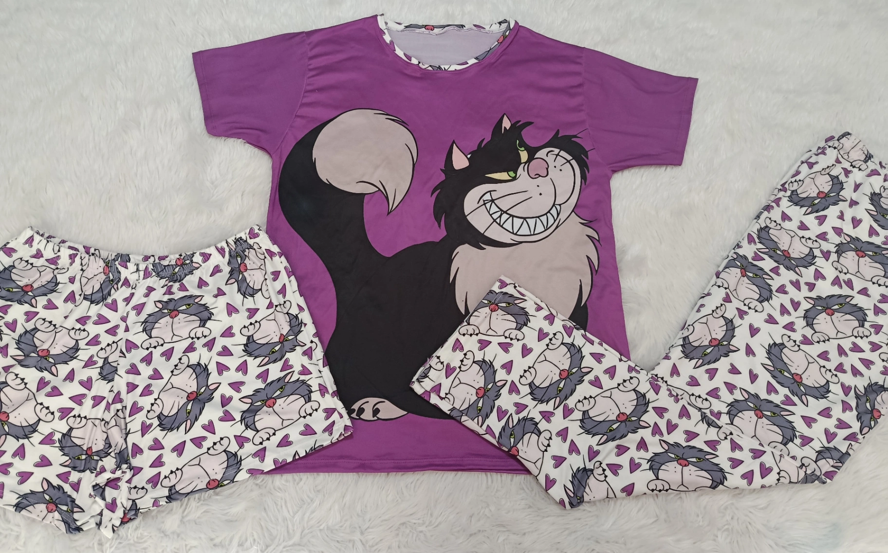 TRIO (CAMISETA SHORT Y PANTALON) PIJAMA  - GATO ALICIA