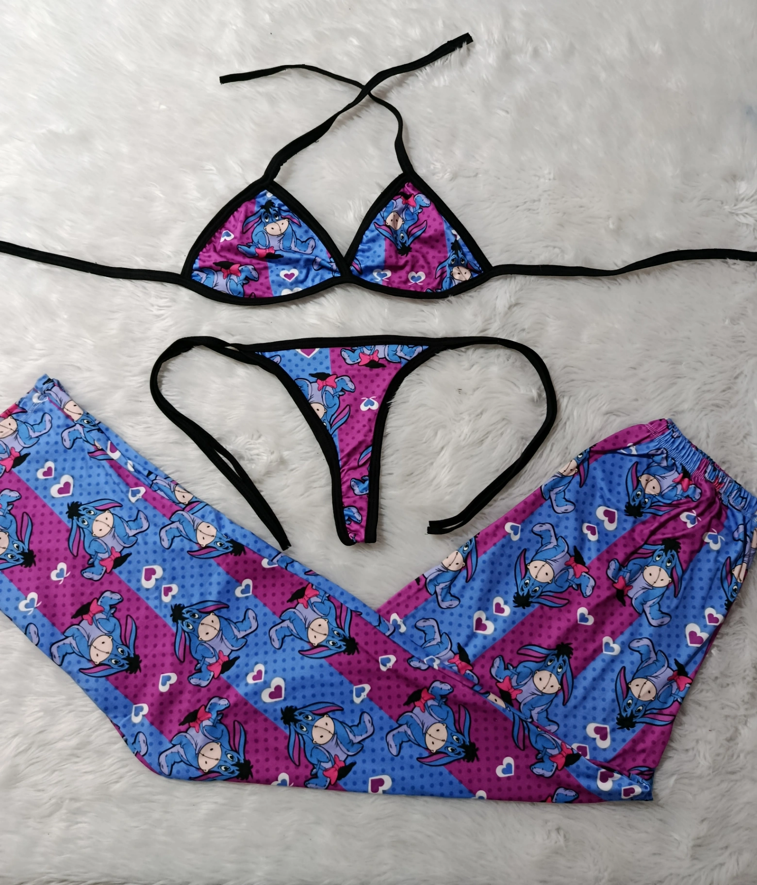 TRIO (PANTY, BRA + PANTALON) PIJAMA  - BURRO