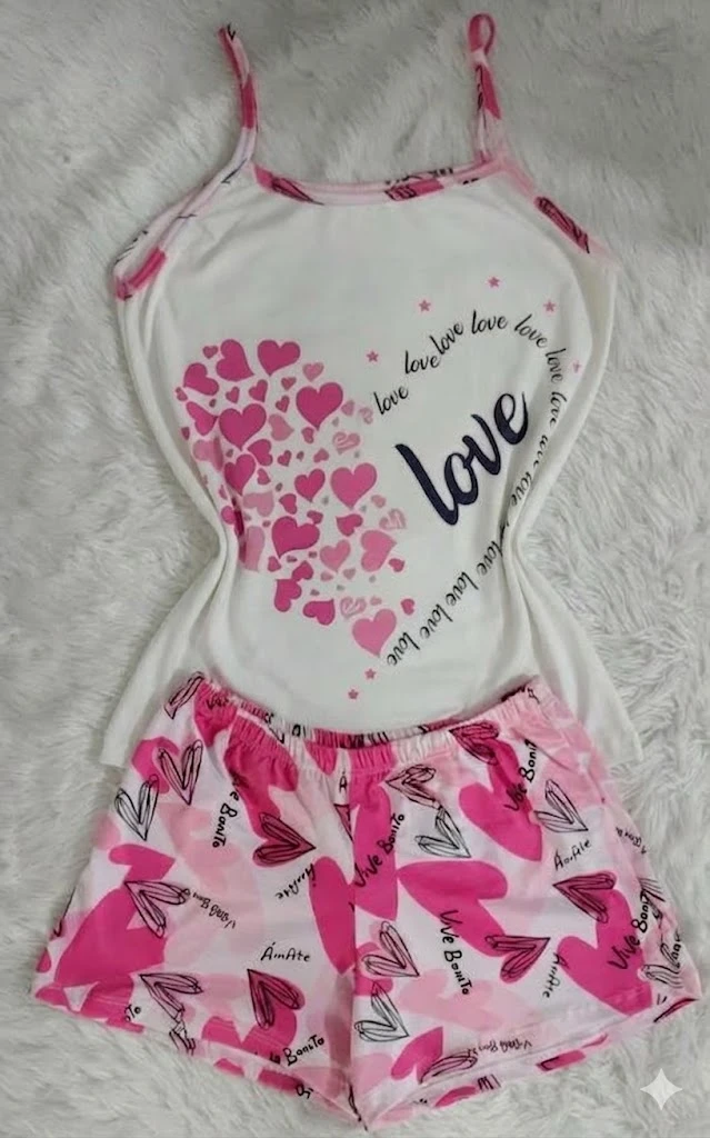 DAMA SHORT BLUSA TIRA CORAZONES FUCSIA
