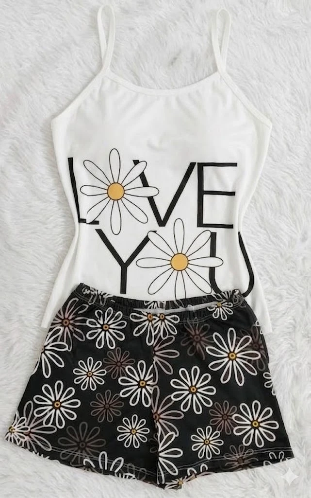 DAMA SHORT BLUSA TIRA MARGARITAS LOVE YOU