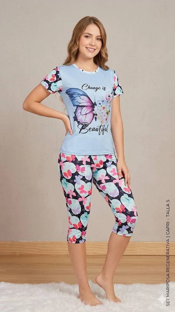 Capri dama camiseta mariposa azul