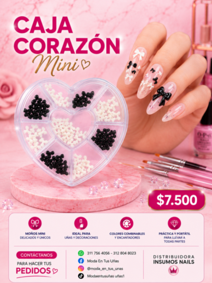 Caja Corazón Moñoz mini - Blanco y Negro ✨