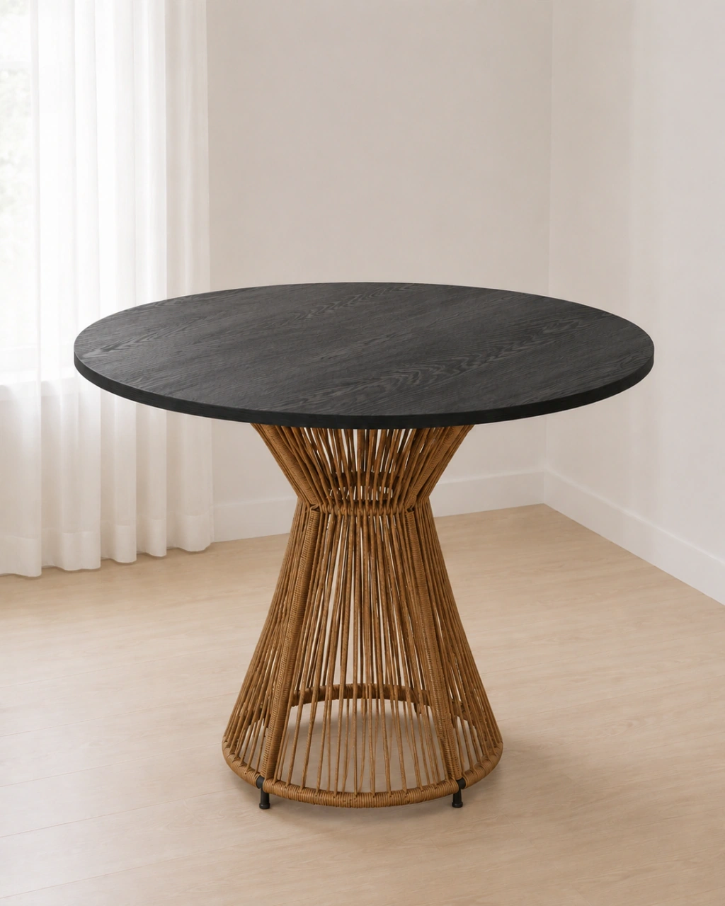 Mesa comedor Marron Caribe 90 cm de diámetro tapa negra