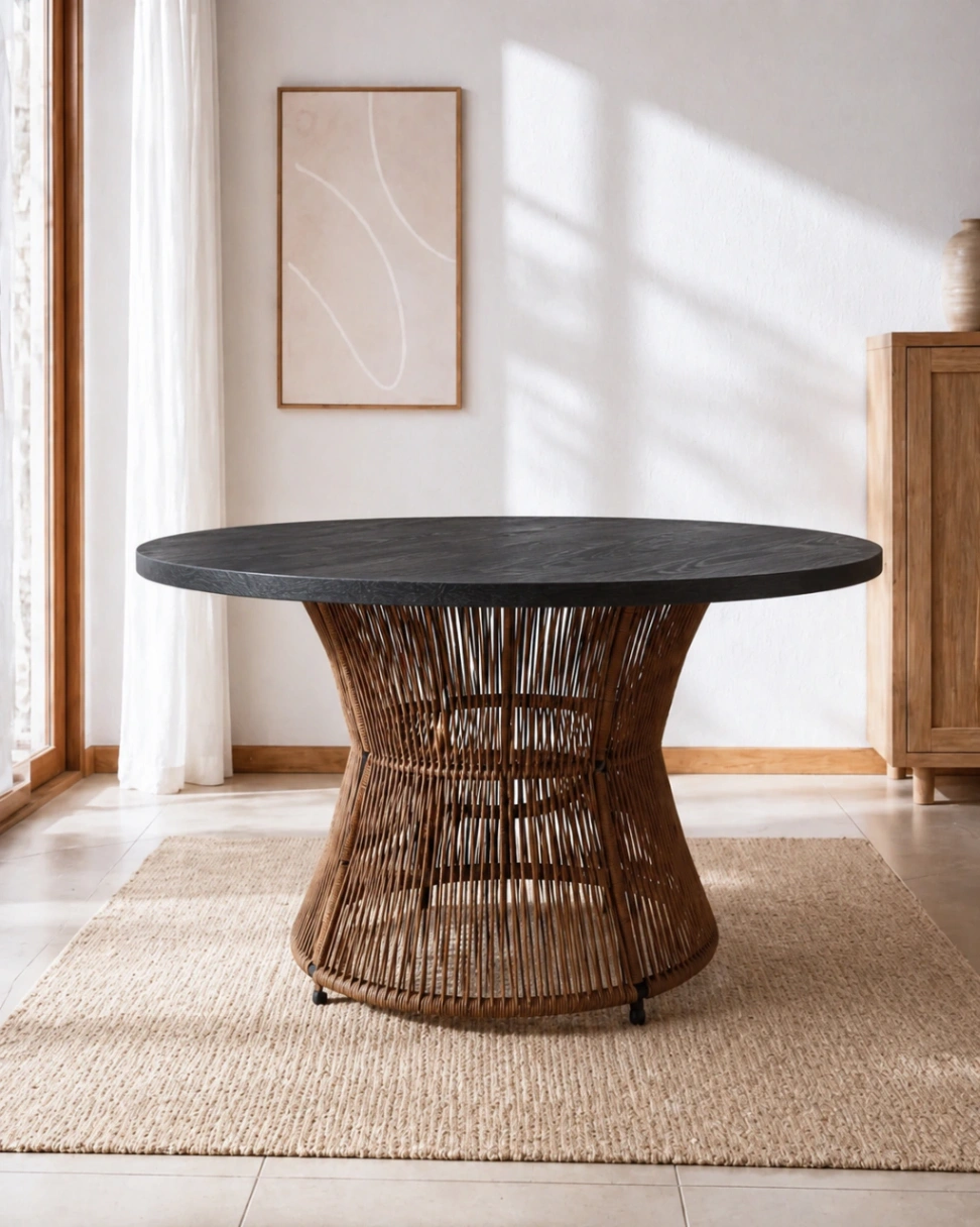 Mesa comedor Caribe 120 cm de diámetro tapa negra