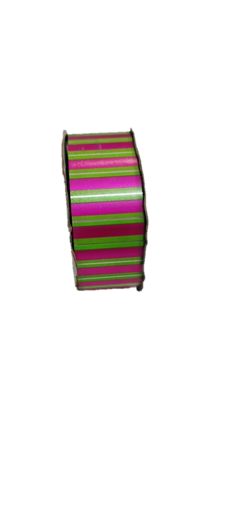 CE9X25-001 CINTA ESTAMPADA LINEAS FUCSIA VERDE Y PLATEADO