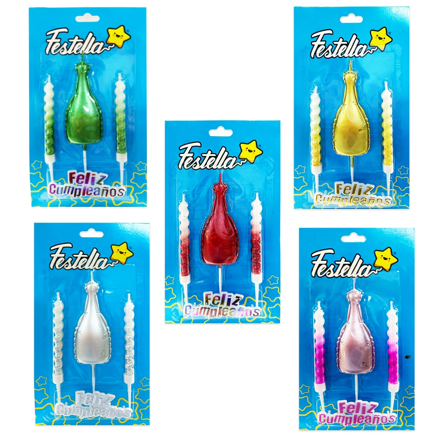 CS-13785 SET VELA BOTELLA FELIZ CUMPLEAÑOS X 3