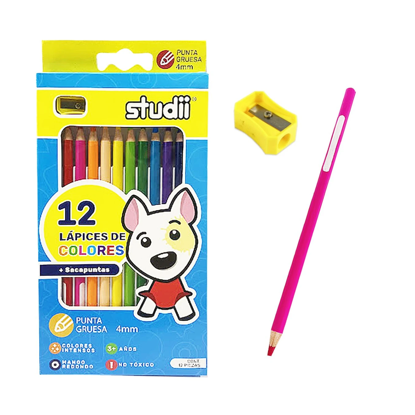 STD112 CAJA DE COLORES X 12 CON SACAPUNTA