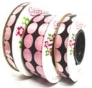 CE50-032 CINTA ESTAMPADA CAFÉ CON CIRCULOS ROSADOS