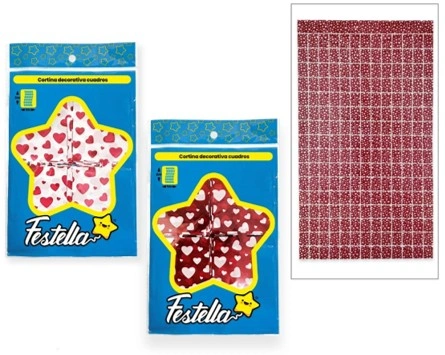 CS-10703 CORTINA DE CUADROS CON CORAZONES