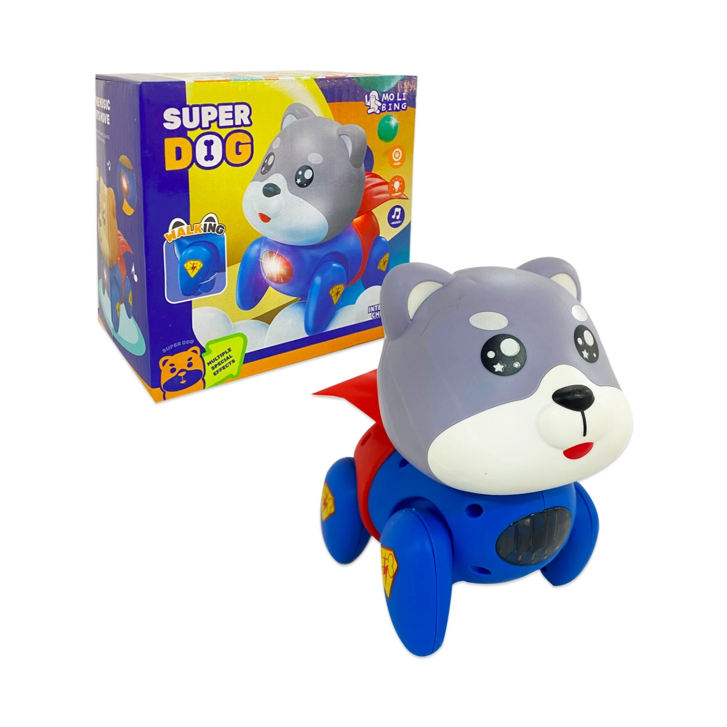 QB-25Y PERRO SUPER HEROE CON LUCES Y SONIDO ( PILAS)