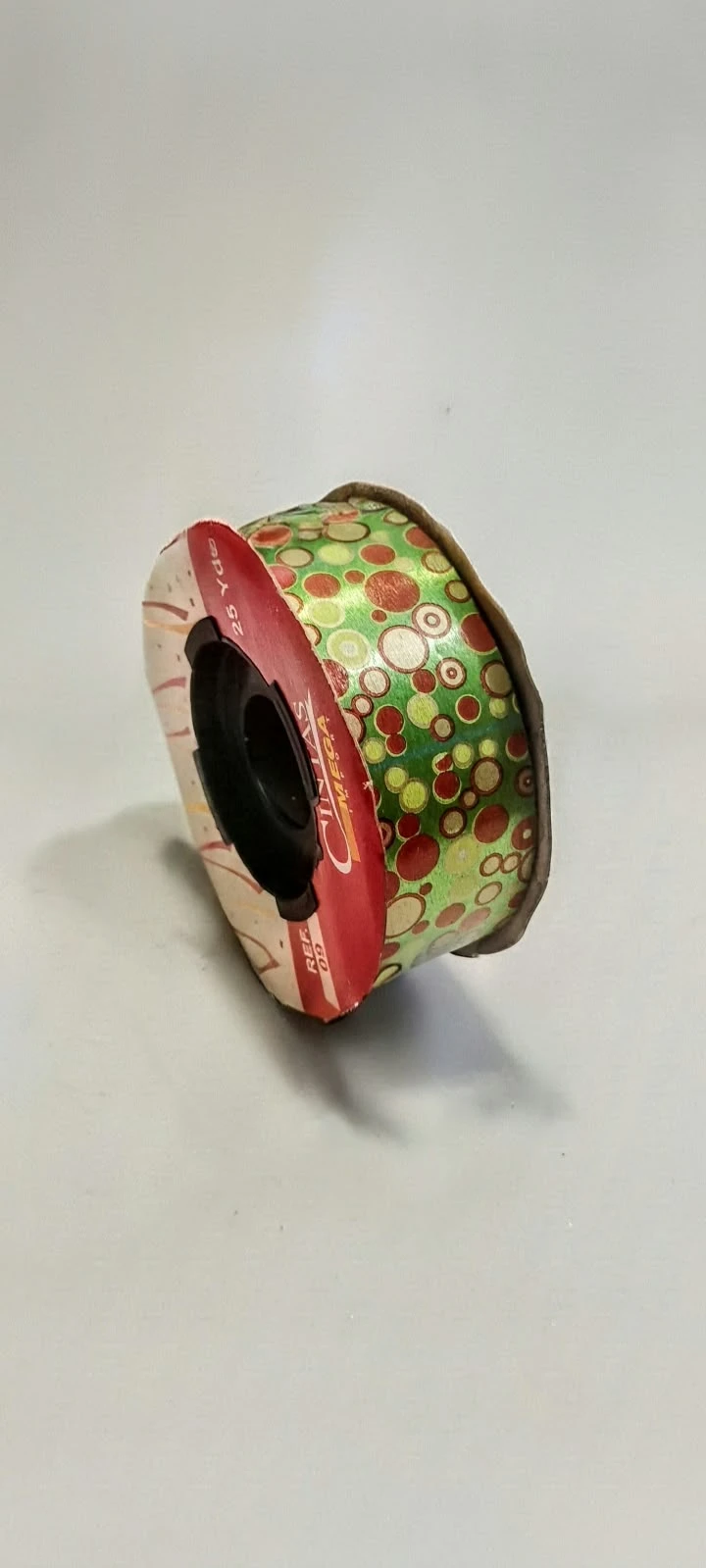 CE9X25-001 CINTA ESTAMPADA VERDE CIRCULOS VERDE LIMA, ROJO