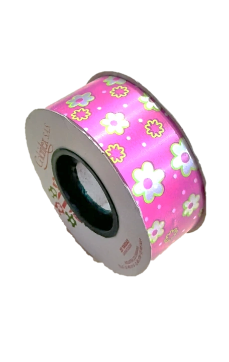 CE9X25|16 CINTA ESTAMPADA FUCSIA FLORES PLATA BORDES VERDES