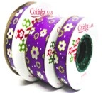 CE9X25|15 CINTA ESTAMPADA MORADAS FLORES PLATA BORDES FUCSIA