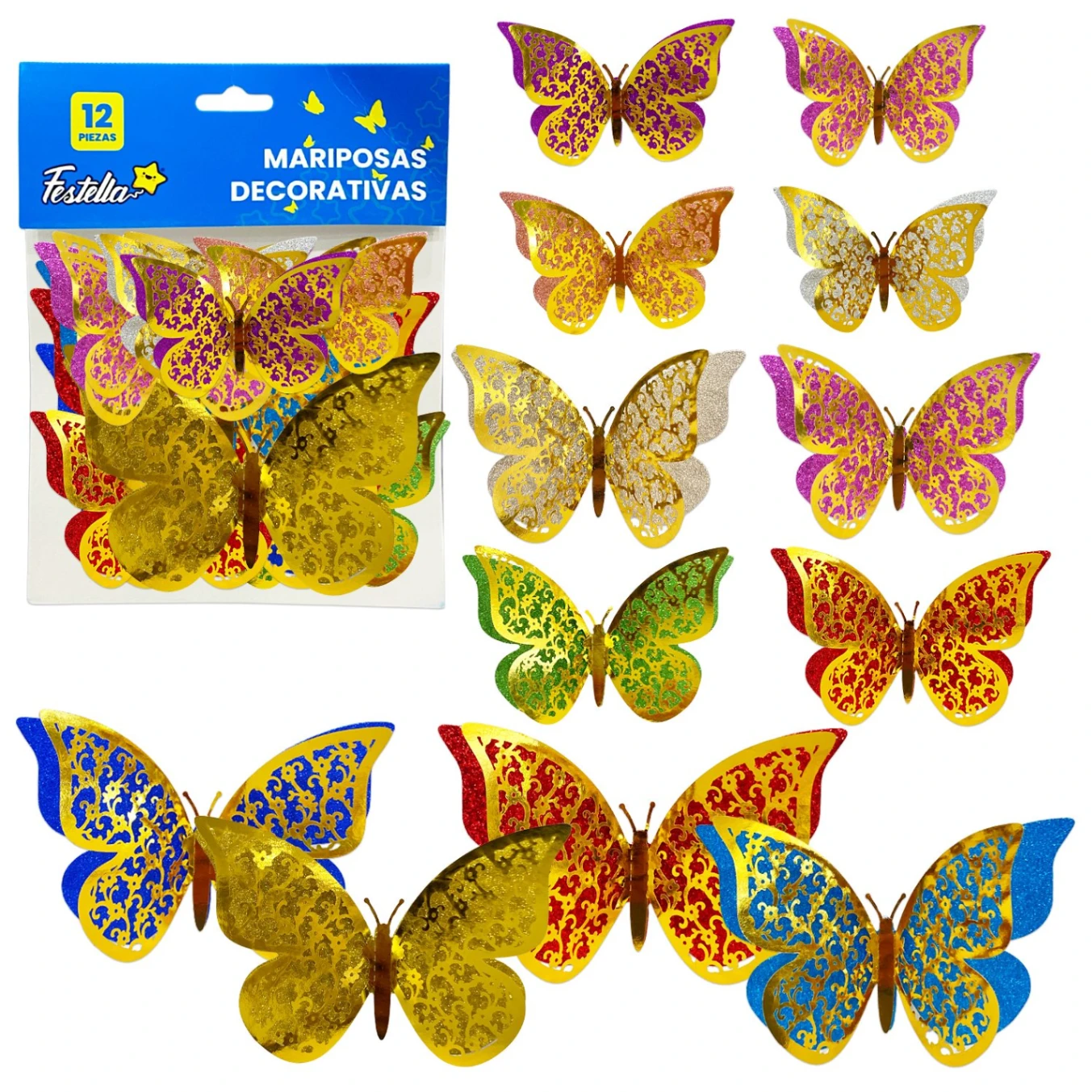 CS-13389-1 MARIPOSA DECORATIVA BRILLANTE DORADA