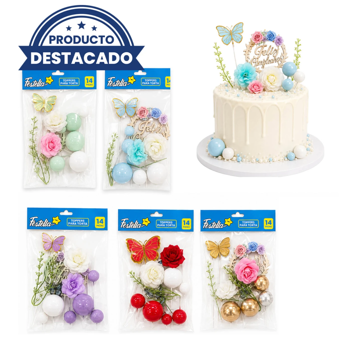 FE136-4 SET DE ADORNO FELIZ CUMPLEAÑOS PARA PASTEL