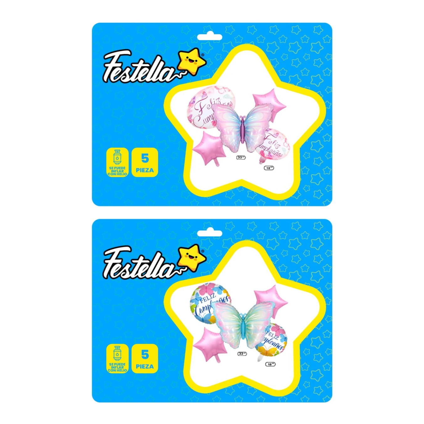 CS-14128 KIT GLOBO MARIPOSA FELIZ CUMPLEAÑOS X5