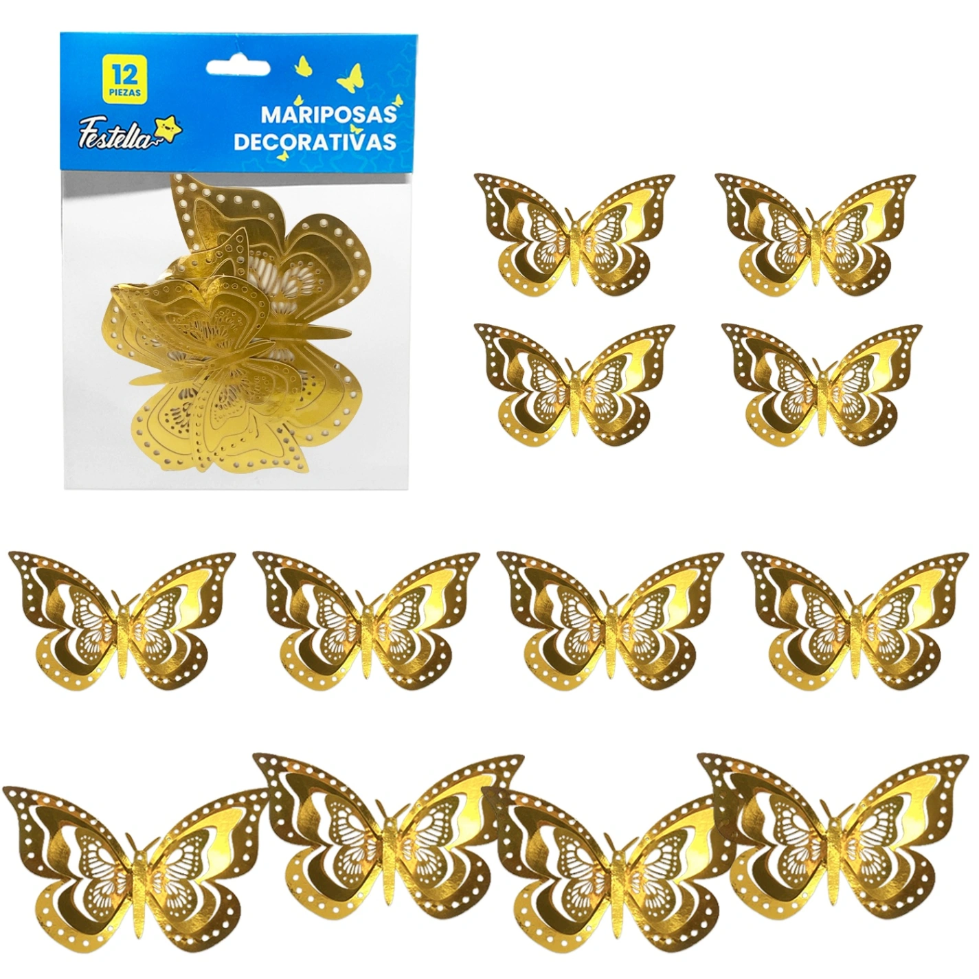 CS-10299-4D MARIPOSA DECORATIVA DORADA X 12