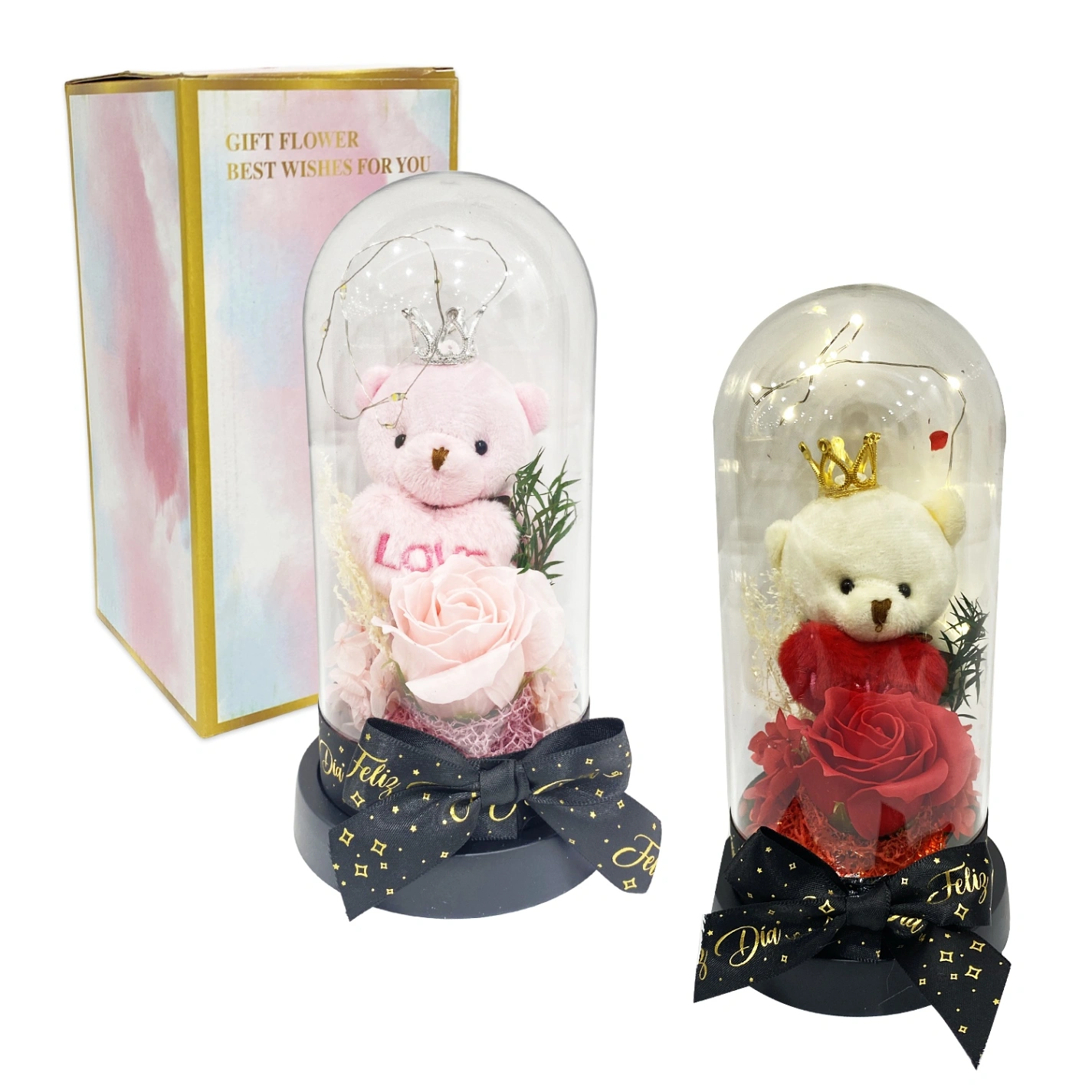 CS-14003 ROSA ARTIFICIAL CON OSO Y LUZ EN CAPSULADA