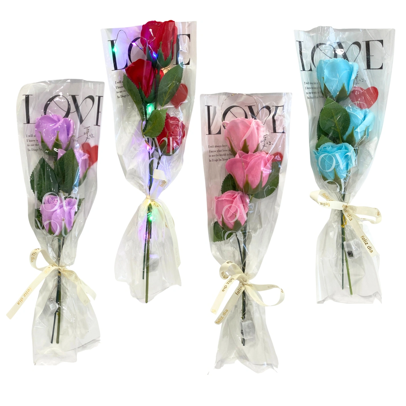 CS-13864 RAMO ROSAS ARTIFICIAL EN BOLSA CON LUZ
