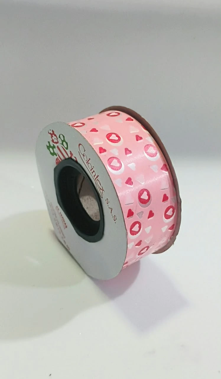 CE9X25|19 CINTA ESTAMPADA ROSADA CORAZONES ROSADOS