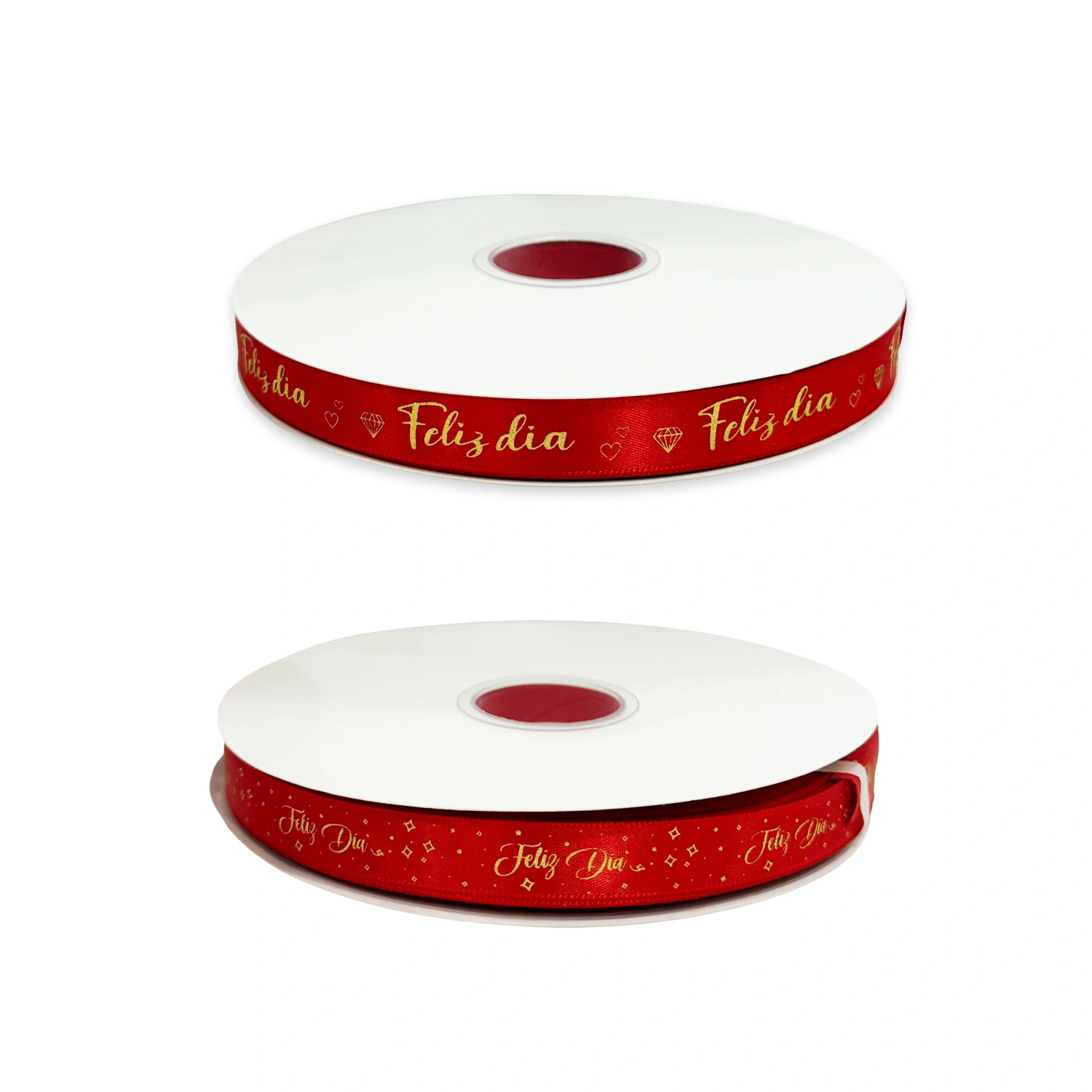 CS-14085R CINTA DECORATIVA ROJA DE TELA FELIZ DIA 1.5CM 100YD