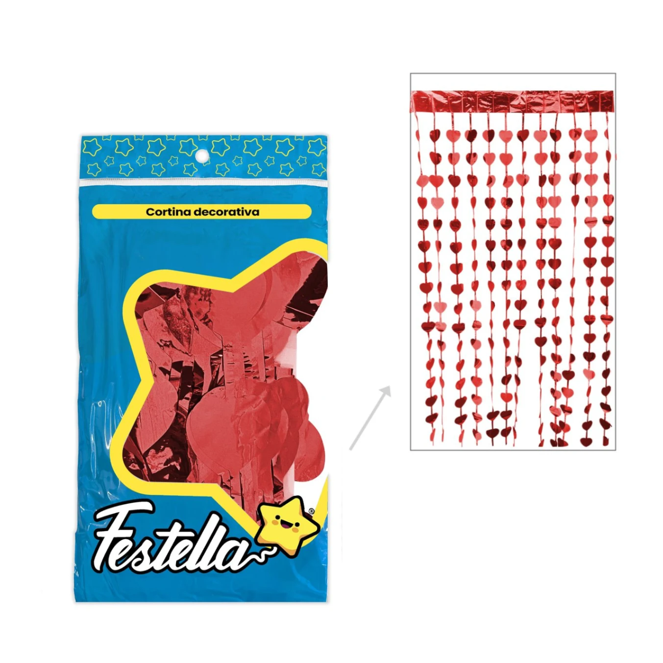 CS-4464C CORTINA DE FIESTA CORAZON ROJA