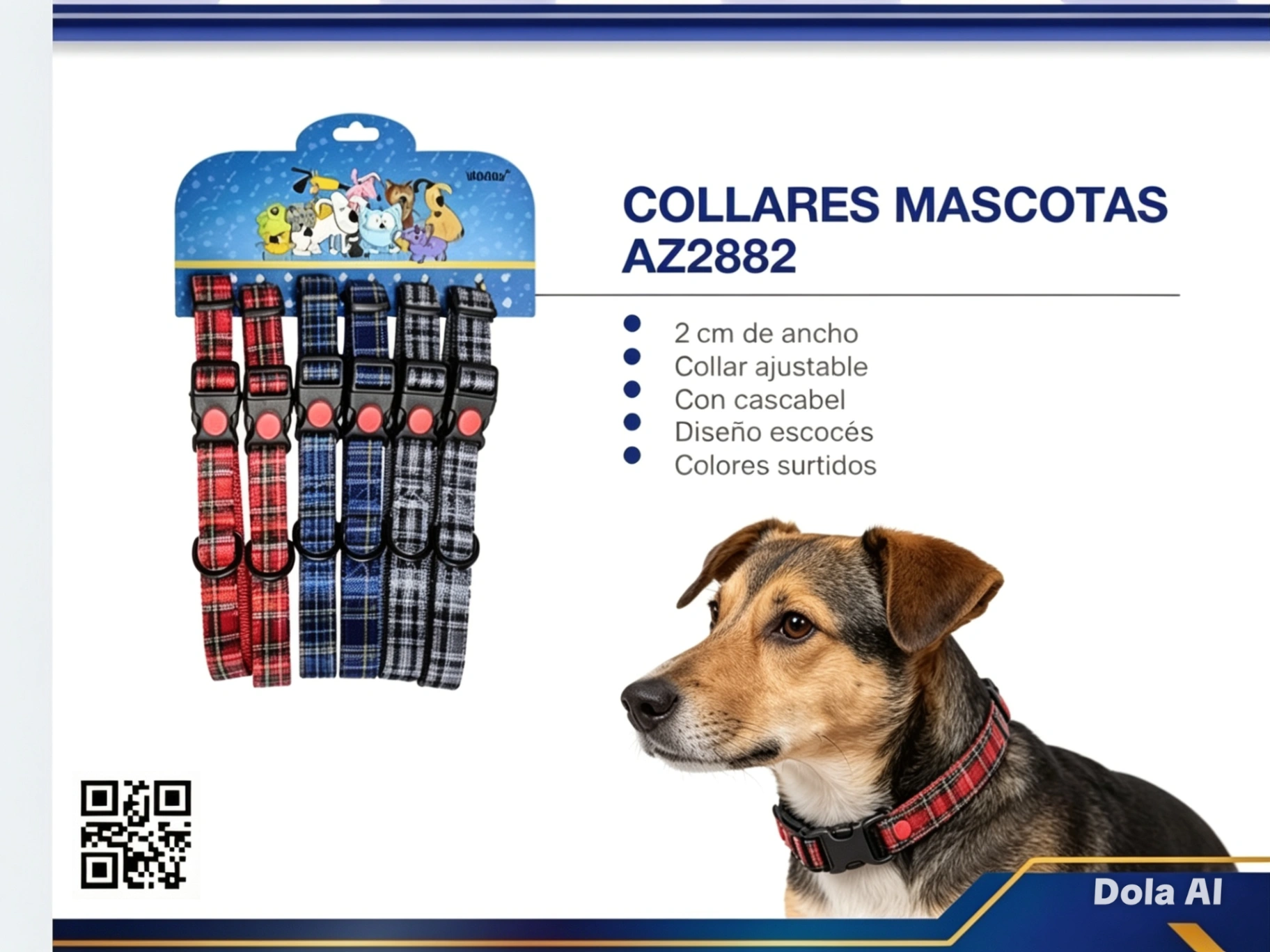 COLLAR CON BOTON DE SEGURIDAD DISEÑO estilo cuadros peq